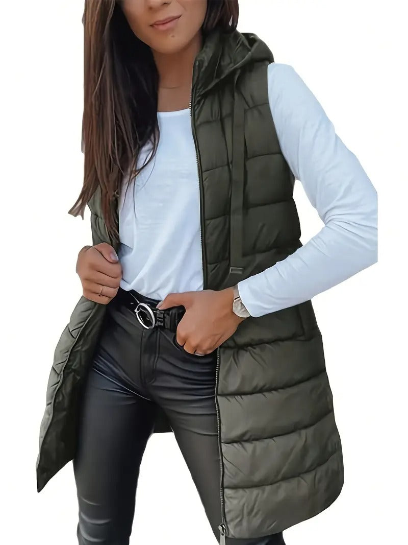 2025 fall winter new women's elegant hooded long vest midi - Temu